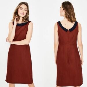 Boden Linen Brown/Rust Sleeveless Dress With Navy Collar